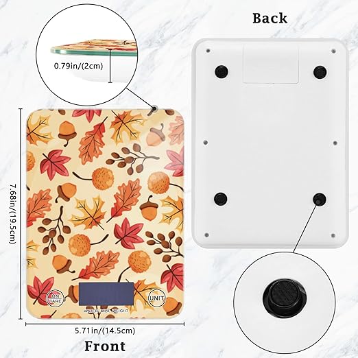Food Scale Kitchen Digital Scale Food Ounces and Grams Dieting Baking Cooking Waterproof Glass Panels LCD Display,4 Units Scale Tare Function Fall Leaves