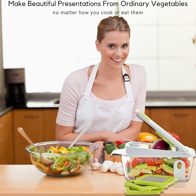 Brieftons QuickPush Food Chopper: Strongest & 200% More Container Capacity, 30% Heavier Duty, Fruit & Vegetable Chopper, Onion Chopper Vegetable Cutter, with 3 Dicer Blades & Keep-Fresh Lid, 5 Ebooks