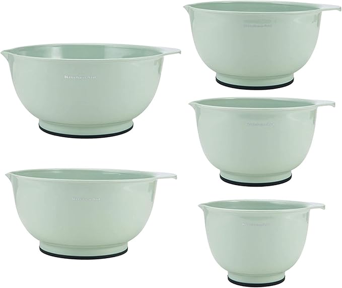 KitchenAid Classic Mixing Bowls Set of 5, Measuring Cup and Spoon Set with Soft Grip Handle, 9 Piece, Pistachio