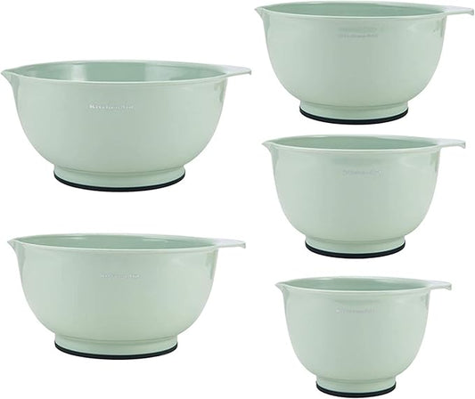 KitchenAid Classic Mixing Bowls Set of 5, Measuring Cup and Spoon Set with Soft Grip Handle, 9 Piece, Pistachio
