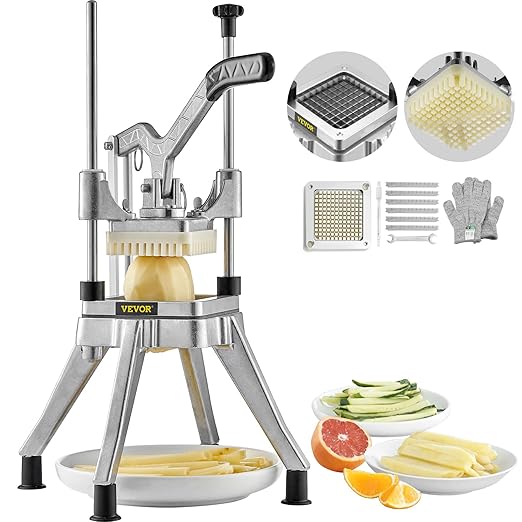 VEVOR Commercial Vegetable Fruit Chopper 1/4" Blade Heavy Duty Professional Food Dicer Kattex French Fry Cutter Onion Slicer Stainless Steel for Peppers Potato Mushroom