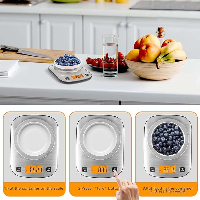 Fuzion Digital Kitchen Scale, 11lb/5kg Food Scale Weight Grams and oz for Weight Loss, Cooking and Baking, 1g/0.1oz Precise Graduation, Waterproof Platform, Easy Clean, Dishcloth Included