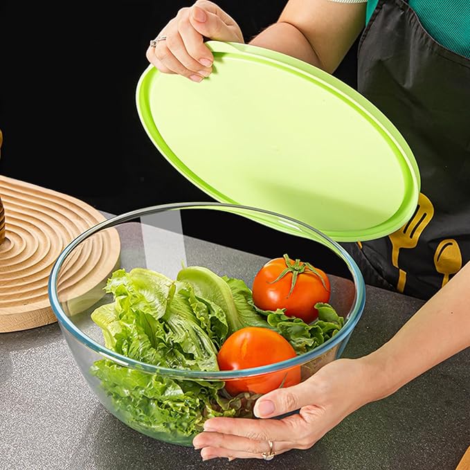 4.7 Quart Glass Mixing Bowls Large Glass Bowl with Lid Clear Salad Bowl for Cooking Baking Prepping Dishwasher Freezer, Microwave, Oven Safe