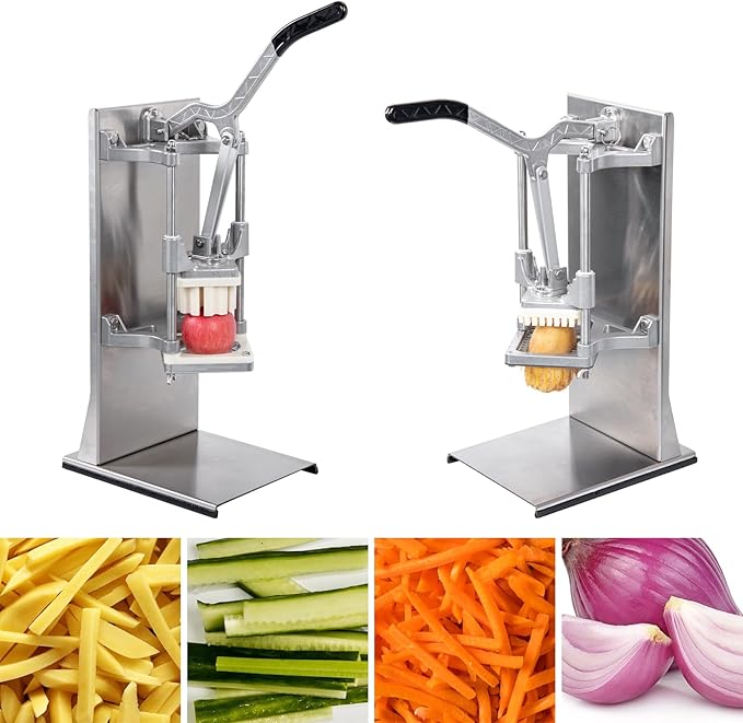 Commercial French Fry Cutter with 4 Size Blades, Stainless Steel 1/4″ 3/8″ 6 Wedges 6 Wedges to Core Chopper, Manual Potato Apple Lemon Slicer Cutting for Restaurant Home Kitchen, Sliver