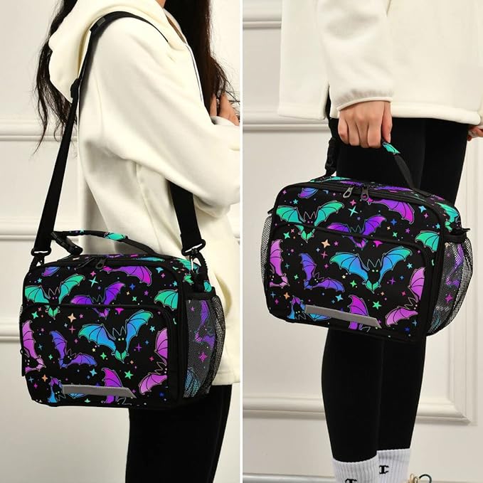MNSRUU Unisex Insulated Lunch Bag, Bat 12, Fabric, 11"x4.33"x 9.05", Ample Storage Space, Keeps Food Warm, Lightweight, Portable, Suitable for Kids, Friends, Family