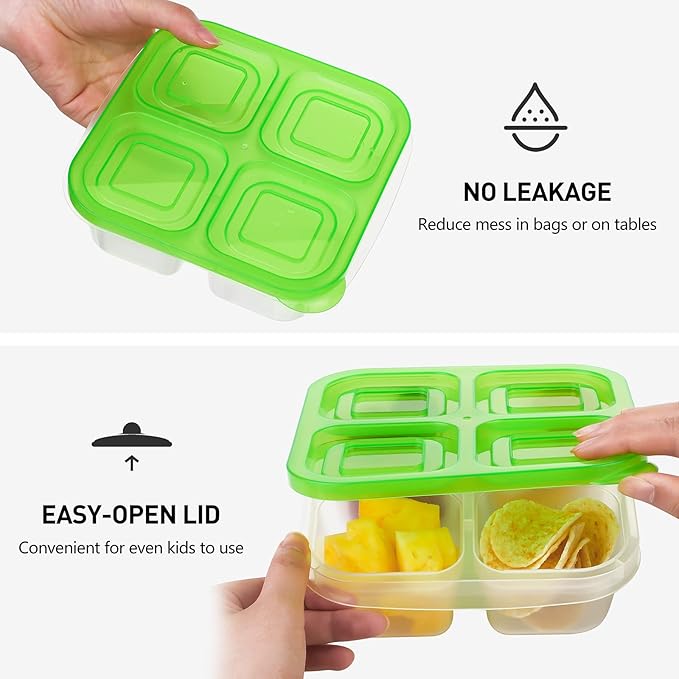 Ruisita 10 Pieces 4-Compartment Snack Bento Box Reusable Lunch Box Divided Food Storage Containers with Lids Portion Control Meal Prep Container for School, Work and Travel, White