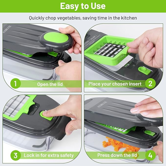 16 in 1 Food Chopper - Vegetable Cutter with 8 Blades, Slicer for Onion, Potato, Carrot, Garlic, Egg & Cheese - Container Included