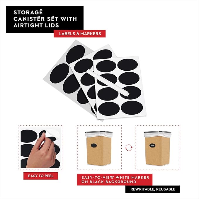 DWËLLZA KITCHEN Extra Large Flour and Sugar Containers - 2 PC Airtight Food Storage Containers for Pantry Organization and Storage 175 oz - Kitchen Organization Bulk Food Canisters with Marker/Labels
