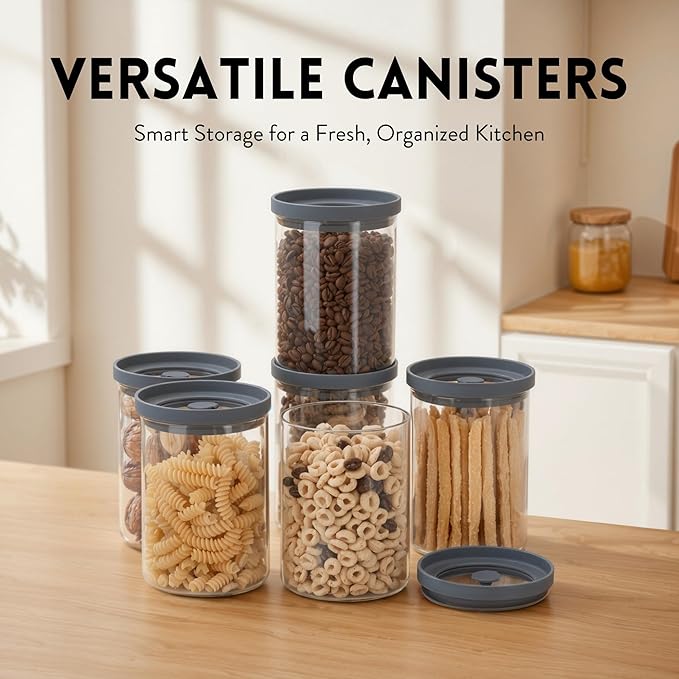 Glass Airtight Canisters with Silicone and Glass Lids – BPA-Free Borosilicate Containers for Food Prep, Storage, Wet or Dry Food Jars for Rice, Tea, Coffee, Candy – Set of 6 (28 oz)