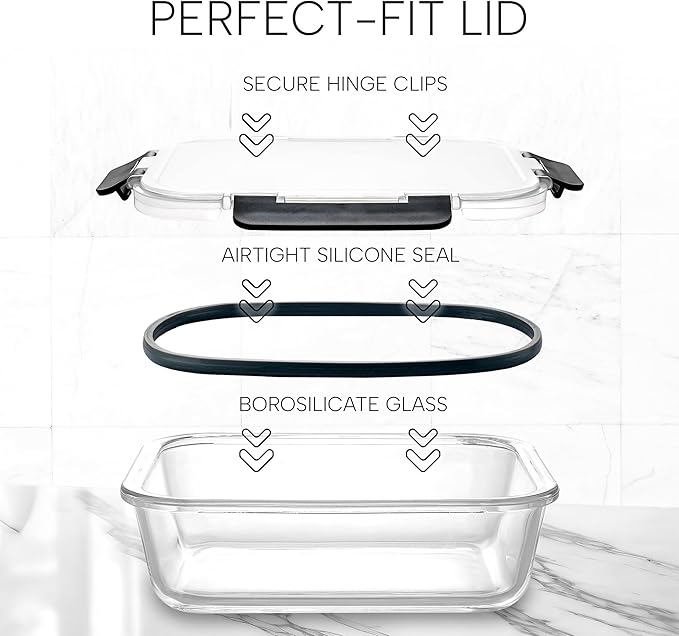 Zulay Kitchen 12 Pack Glass Meal Prep Containers with Lids - Airtight, Premium Borosilicate Glass Food Storage Containers - Microwave, Freezer & Oven Safe, BPA Free - Black