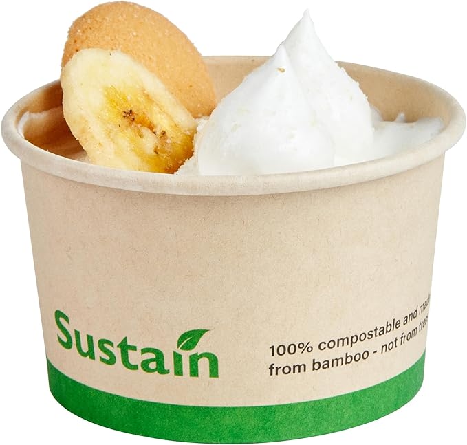 Restaurantware-Sustain 3 Ounce Paper Soup Containers, 50 Disposable Ice Cream Cups - Lids Sold Separately, With PLA lining, Bamboo To Go Hot Soup Bowls, Compostable, Greaseproof