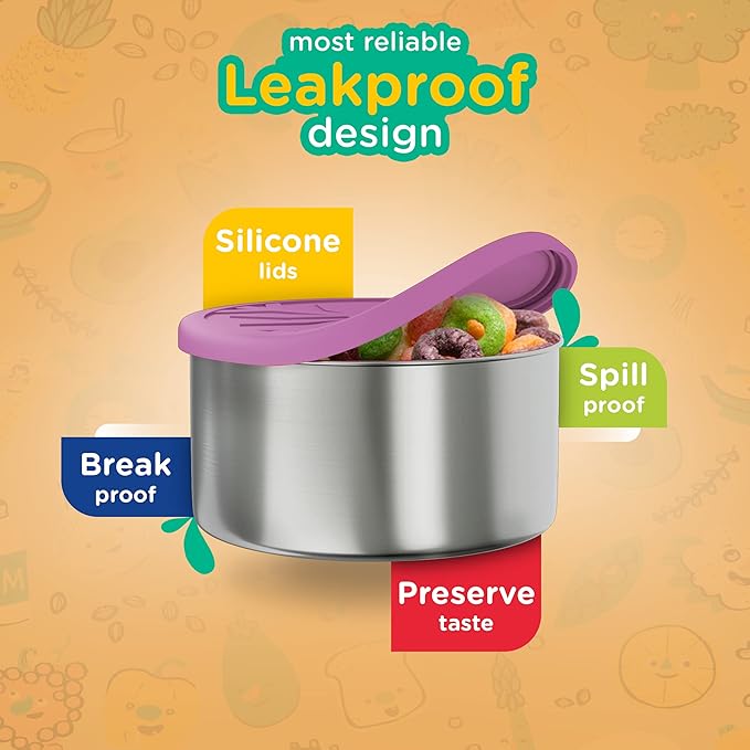 Stainless Steel Container with lids Kids Lunch Box- Set of 4 Stainless Steel Snack Containers Dip Containers For Lunches Metal Kids Lunch Box Container