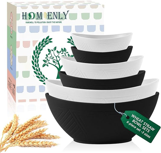 Homienly Wheat Straw Bowls with 3 Size, Mixing Bowls 6 PCS - 60 OZ/26 OZ/10 OZ, Microwave and Dishwasher Safe Bowls for Salad, Snack, Cereal(Panda Color)