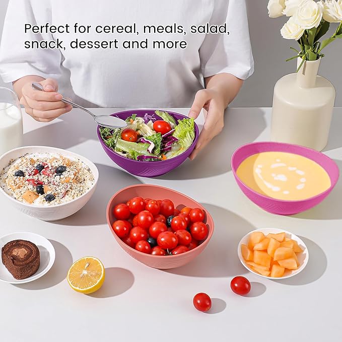 26 OZ Wheat Straw Bowls, 4 Pack Unbreakable Cereal Bowl, Microwave and Dishwasher Safe Bowls for Kitchen, Lightweight Serving Bowl for Salad, Oatmeal, Soup (Flower Series)