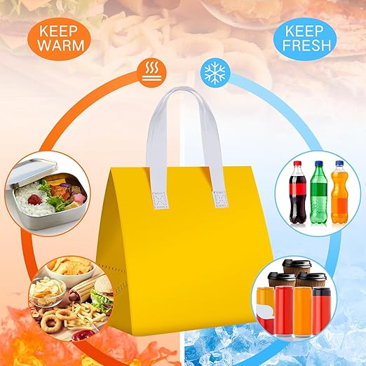 Kacctyen 100 Pcs Insulated Take Out Bags Bulk 10.2 x 6.7 x 10.2 in Thermal Insulation Food Bag for Coffee, Milk Tea, Hot Cold Food, Delivery Cooler for Catering Restaurant Grocery Picnic (Multicolor)