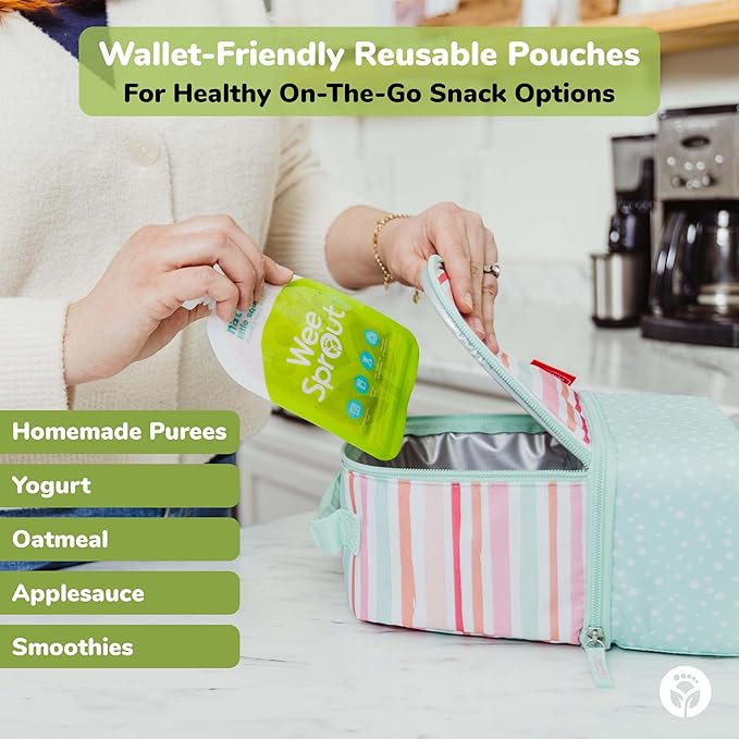 WeeSprout Double Zipper Reusable Food Pouches (Green, 7 Fl Oz)