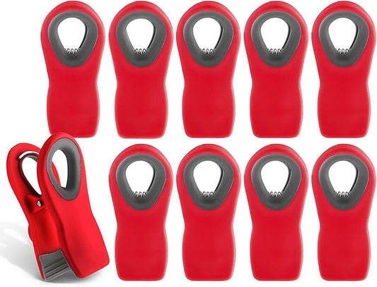 COOK WITH COLOR Bag Clips with Magnet- Food Clips, Chip Clips, Bag Clips for Food Storage with Airtight Seal Grip for Bread Bags, Snack Bags and Food Bags (Red, Pack of 10)