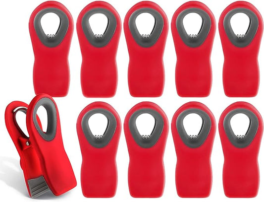 COOK WITH COLOR Bag Clips with Magnet- Food Clips, Chip Clips, Bag Clips for Food Storage with Airtight Seal Grip for Bread Bags, Snack Bags and Food Bags (Red, Pack of 10)