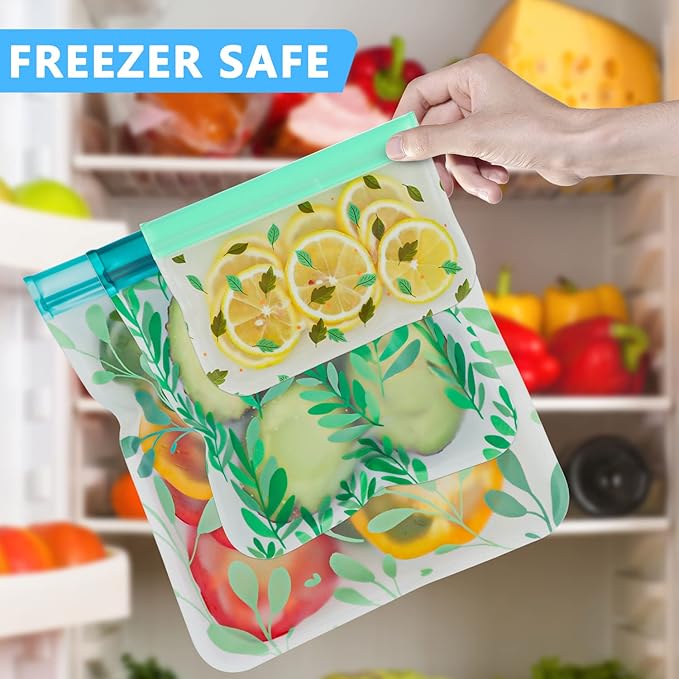 10 Pack Dishwasher Safe Reusable PEVA Food Storage Bags, Leak proof Reusable Freezer Bags for Food Storage Home Organization Traval & Make-up BPA FREE for Food Storage Home BPA FREE for Salad Fruit