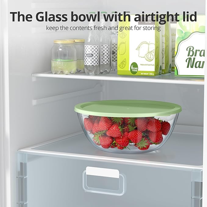 Extra Large Glass Mixing Bowls Clear Glass Salad Cooking Bowls for Kitchen Salad Bread Storage (4.7Qt)