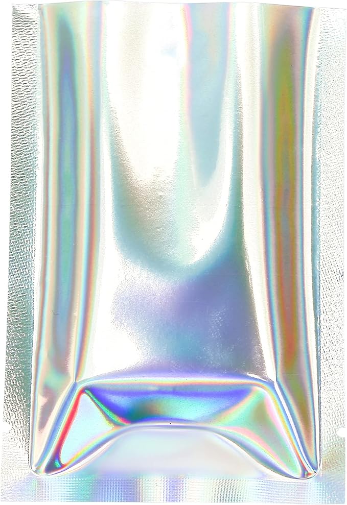 QQ Studio 100 PCS Metallic Mylar Foil Open Top Sealable Bags (7x10cm (2.7x3.9"), Clear & Holographic)