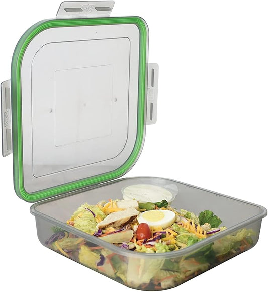 Large To-Go Single Compartment Container, 9"x 9" x 2-1/2", Reusable, Microwave Safe, NSF Certified, Smoke/Green