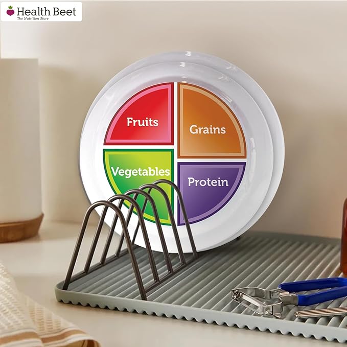 Health Beet Choose MyPlate Portion Control Plate – 4 Flat Sections for Fruits Grain Vegetable Protein - Dishwasher & Microwave Safe Visually Sectioned Plates for Health Education - (1-Pack)