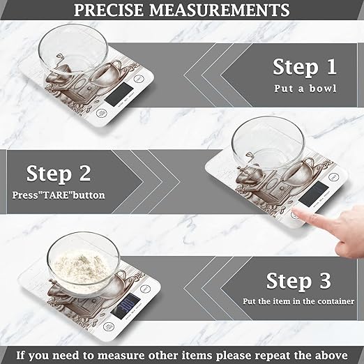 Food Scale Kitchen Digital Scale Food Ounces and Grams Dieting Baking Cooking Waterproof Glass Panels LCD Display,4 Units Scale Tare Function Coffee Time Brown