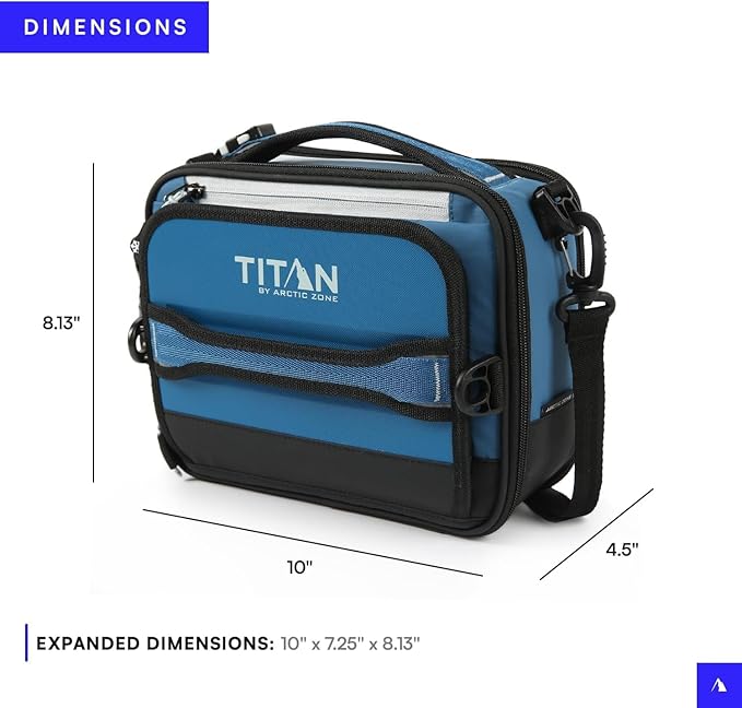 Arctic Zone Titan Fridge Cold Crush Resistant Expandable Lunch Bag - With Reusable Gel Ice Packs Plus Food Container Set - Gray and Blue