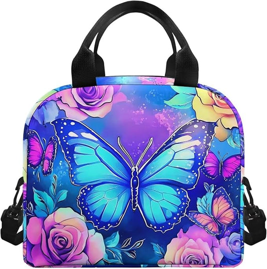 Showudesigns Butterfly Lunch Bag for Teen Girls 12-14 Middle School Lunch Box Insulated Cooler Tote Bag for School Work Office Shopping Lunchbox Food Containers Organizer Purple