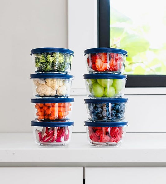 16-Piece Glass Food Storage Containers Set (8 Containers + 8 BPA-Free Lids) | 1-Cup, Leakproof | Microwave, Freezer, Oven & Dishwasher Safe | Ideal for Meal Prep & Pantry Organization