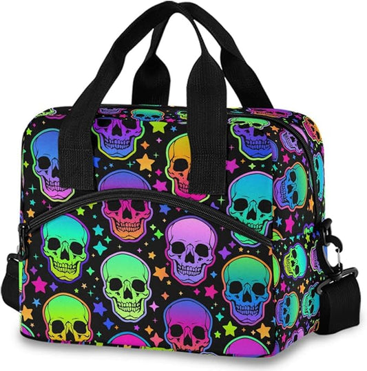 MNSRUU Insulated Lunch Bag Bright Skulls Lunch Box Cooler Bag Reusable Leakproof with Adjustable Shoulder Strap For Work School