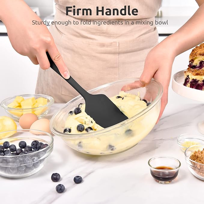 U-Taste 18/8 Stainless Steel Measuring Spoons Set for Dry and Liquid Ingredients, and Upgraded 600ºF High Resistant Flexible and Sturdy Silicone Spatula Set of 4 (Black)