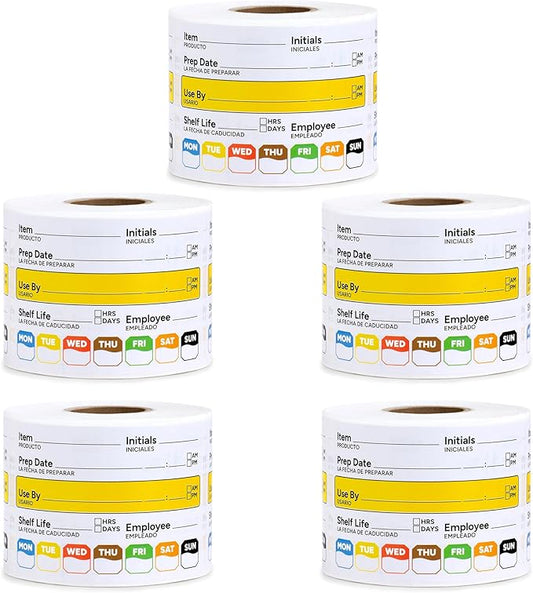 Restaurant Quality Shelf Life Food Rotation Labels Vinyl, 2” x 3” Self-Adhesive Removable Freezer Food Labels, Perfect for Reusable Containers, Easy to Remove, Food Safety Date Sticker (5 PCS)