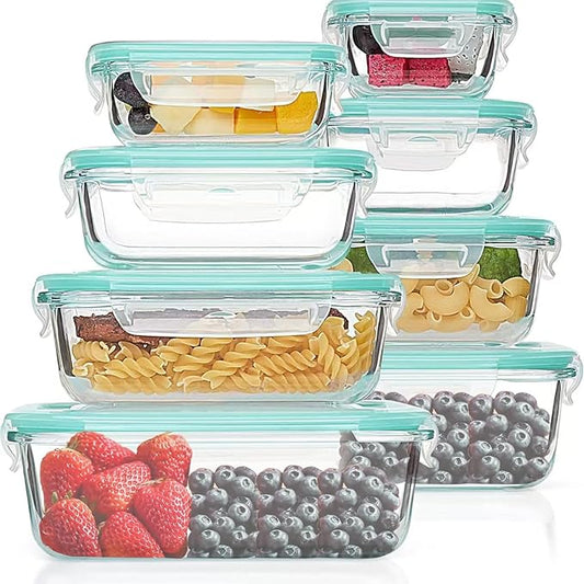 8 Pack Glass Food Storage Containers with Airtight Lids, Glass Meal Prep Containers, Bento Boxes for Lunch, for Microwave, Oven, Freezer and Dishwasher, BPA Free