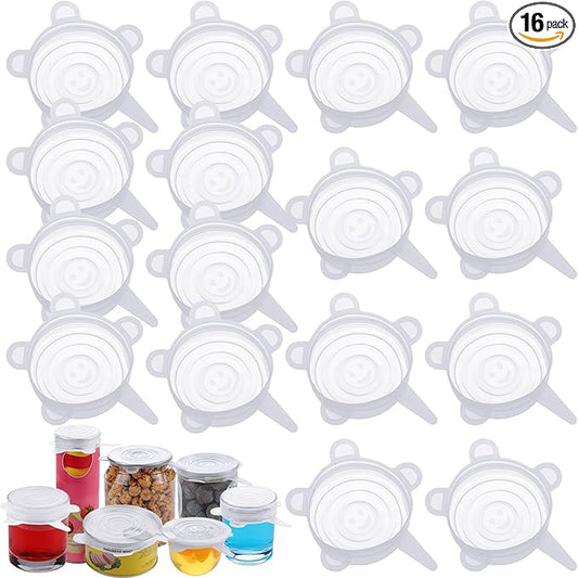 Patelai Silicone Stretch Lids 16 Pieces 2.6-3.3 Inch Microwave Cover for Food Round Reusable Silicone Lids for Bowls, Food Covers(White)