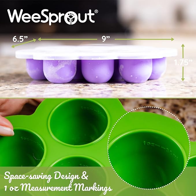 WeeSprout Silicone Freezer Tray with Clip on Lid Perfect Food Storage Container for Homemade Baby Food, Vegetable, Fruit Purees, and Breast Milk (Bright Orange, Ten 1.5 Ounce Sections)