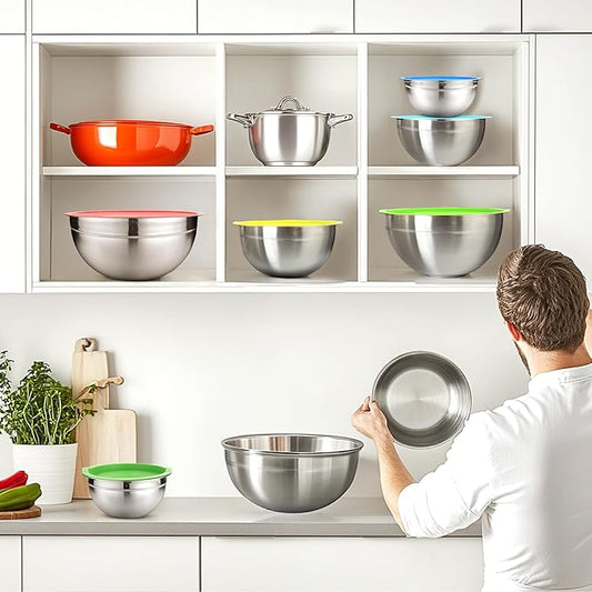Mixing Bowls with Lids Set of 7PCS Stainless Steel Mixing Bowls, Mixing Bowl Set for Baking Cooking Food Prep & Non-Slip, Includes Measuring Cups Spoon brush whisk and other 11 Kitchen Tools