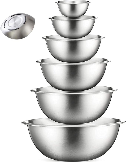 COOK WITH COLOR Stainless Steel Mixing Bowls Set - Nesting Bowls, 6 Pieces, Silver with Non Slip Bottom