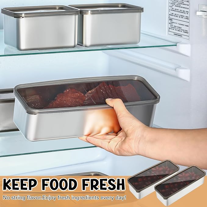 8 Pack Deli Meat Cheese Container for Fridge Increase Capacity Bacon Stainless Steel Containers with Lids Refrigerator Storage Dishwasher Safe