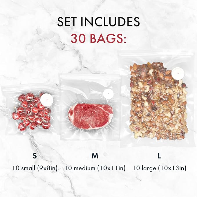 Handheld Vacuum Sealer for Food, Portable Cordless Sealer with 30 Reusable Bags for Sous Vide and Airtight Food Storage (Vacuum Sealer + 30 Bags)