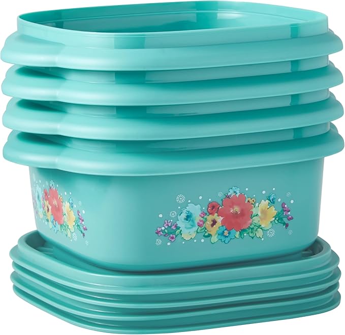 20 Piece Plastic Food Storage Container Variety Set, Breezy Blossom.20 Assorted Containers With Lids - (4) 1/2-Cup, (3) 3-Cup, (2) 4-Cup, (1) 5-Cup.Microwave Safe