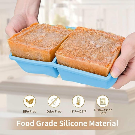 Silicone Freezer Tray for Soup Ice Cubes: 2-Cup Freezing Tray with Lid for Meal Prep - 2 Pack Silicon Soup Portion Freeze Tray Make Stock Souped Ice Cube