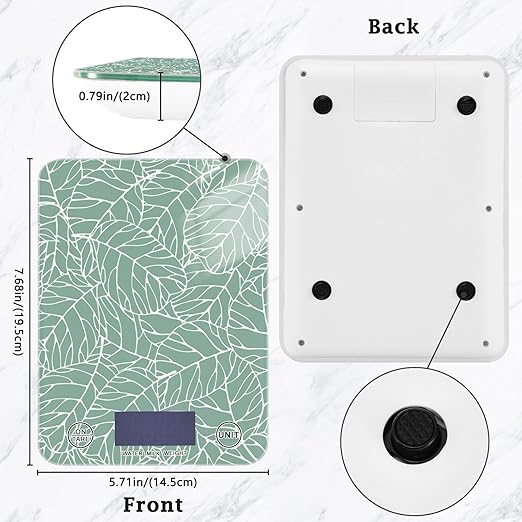 Food Scale Kitchen Scale for Baking Cooking Digital Food Weighing Measuring Scale Small Waterproof Electric Food Scale Abstract Green Leaves