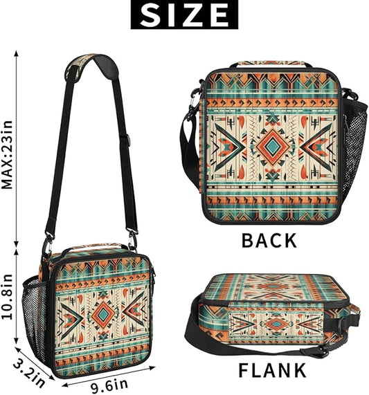 Pardick Aztec Lunch Box Insulated Lunch Bag Lunchbox with Adjustable Shoulder Strap Waterproof Cooler Bags for Travel/Picnic/Beach