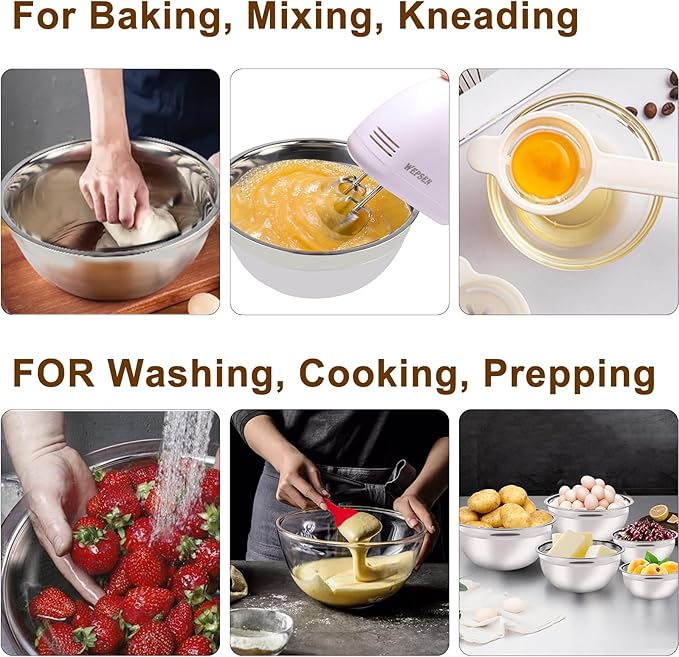 5-Speed Electric Hand Mixer, 4 Large Mixing Bowls Set, Handheld Mixers with Whisks Beater, Stainless Steel Metal Nesting Bowl Measuring Cups Spoons Kitchen Cake Blender for Baking Supplies