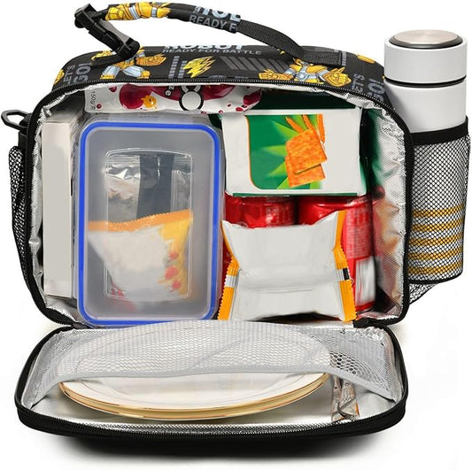 Pfrewn Yellow Robots Lunch Box Kids School Students Insulated Lunch Bag with Shoulder Strap for Office Adults Reusable Cooler Bags Lunch Tote