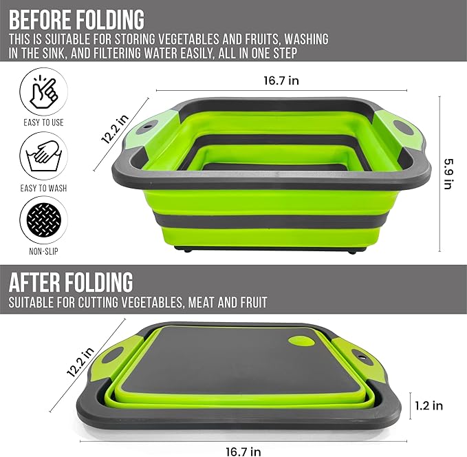 BBQ Prep Tub - Collapsible Chopping Board With Meat Shredder Claws - Food Grade Plastic and Silicone Wash Basin for Seasoning, Veggies - Cutting Board - Camp Kitchen