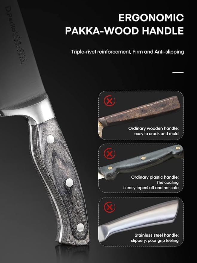 Knife Set with Block, 16 Pcs Stainless Steel Kitchen Knife Set with Sharpener & Wooden Block, Knife Block Set with Wood Handle, Chef, Santoku, Bread, Utility, Paring & Carving Fork Knife (Black)