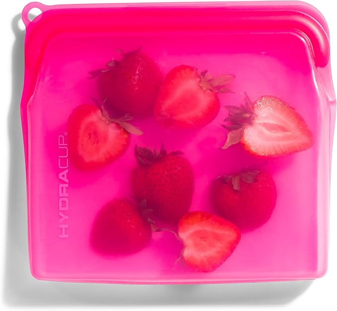 Hydra Cup Reusable Silicone Storage Bags [6 PACK] Food Storage Container, 30 ounces, Press to Lock, Stash Snacks & Meal Prep, Sandwich Size, Microwave & Dishwasher Safe